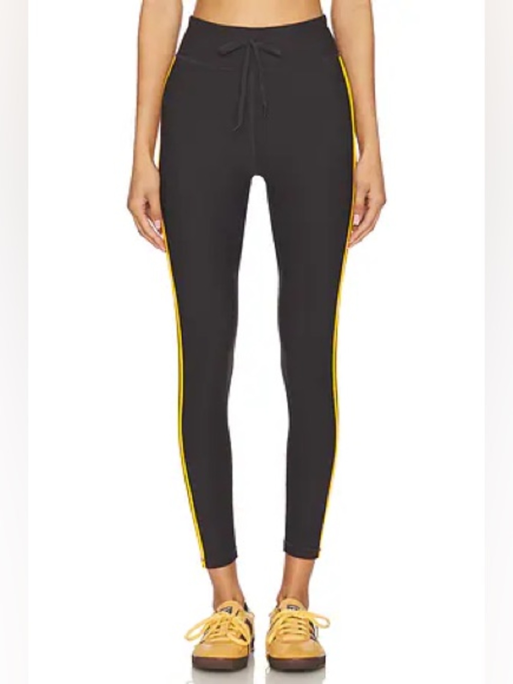 The Upside Black Leggings with Yellow Side Stripe